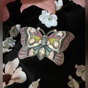 Unique Pewter And Enamel Butterfly Trinket Box With Gem Detail